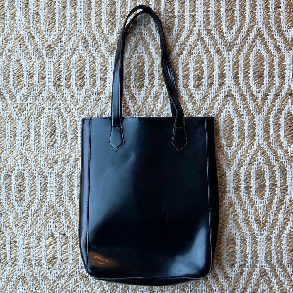 Givenchy Parfums Patent Faux Leather Tote Bag Purse Single Pocket Shoulder Black